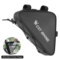 WEST BIKING 0.6L Bicycle Front Frame Triangle Bag With Mesh Pouch MTB Road Bike Waterproof Bottom Tube Bag Elastic Lugga