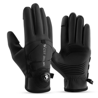 WEST BIKING Self-locking Cycling Gloves Windproof Warm Fleece Sports Gloves Waterproof Flip-on Touchscreen Non Slip Skii