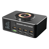 WLX-818D+ 140W 8-Port USB PD Charger with Magnetic Wireless Charger Pad 4USB-A+4USB-C PD QC3.0 Fast Charging Desktop Cha