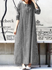 Women Casual Plaid Half Button Front Long Sleeve Maxi Dresses