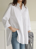 Women Daily Casual Cotton Irregular Hem Commute Loose Shirts