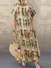 Women Ethnic Style Figure Print Round Neck Short Sleeve Loose Baggy Maxi Dresses