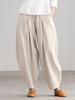 Women Loose 100% Cotton Ankle Length Solid Color Wide Legged Casual Pants