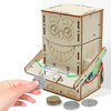 Wooden Electric Powered Coin-Eating Robot Manual DIY Puzzle Assembly Technology Small Production Creative Invention Mech