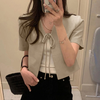 ZANZEA Daily Short Suit Jacket with Tie Front Collar,  Short Sleeves Cotton Linen Blend Women