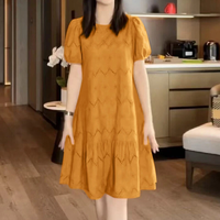 ZANZEA Elegant Style Women Dress Ladylike Puff Sleeve Dress Lace Patchwork Midi O Neck Dresses