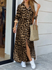 ZANZEA Leopard Print Button Up Shirt Dress for Women,  Elegant Long Sleeve Dress For Spring & Fall,  Women Lapel Button Lo