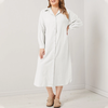 ZANZEA Plus Size Women Long Shirt Dress Solid Color Curved Hem Split Lapel Loose Fit Shirt Dress