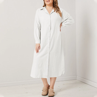 ZANZEA Plus Size Women Long Shirt Dress Solid Color Curved Hem Split Lapel Loose Fit Shirt Dress