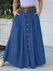 ZANZEA Plus Size Women Long Skirts,  Summer Button Down Dress,  Solid Color Loose Casual High Waist Long Skirt With Pocket