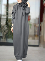 ZANZEA Women Brief Style Solid Color Drawstring Hooded Casual Dress With Pocket
