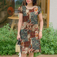 ZANZEA Women Chic Printed Short Sleeve Dress Plus Size Loose Fit,  Perfect for Work & Everyday