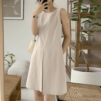 ZANZEA Women Crew Neck Sundress Knee Dresses Oversized Sleeveless Casual Solid Loose Midi Dresses