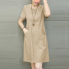 ZANZEA Women Daily Casual Side Pockets V-Neck Short Sleeves Solid Color Dresses