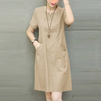 ZANZEA Women Daily Casual Side Pockets V-Neck Short Sleeves Solid Color Dresses
