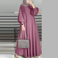 ZANZEA Women Ethnic Stylish Solid Crew Neck Maxi Dress Elegant Lantern Sleeves A-Line Dress