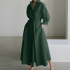 ZANZEA Women Fashion Autumn Sundress Elegant Women Lapel Neck Long Sleeve Solid OL Vestidos Robe Femme Long Shirt Dress