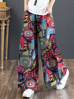 ZANZEA Women Plus SizeFlared Wide-Leg Floral Printed Retro Side Pockets Pants