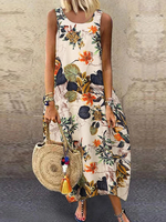 ZANZEA Women Sleeveless Long Maxi Dress Summer Big Swing Bohemian Floral Print Long Dress O-neck Loose Causal Women