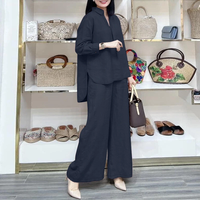 ZANZEA Women Suits - Long Sleeve Lantern Sleeve Elastic Waist Pants Wide Leg Pants with Pockets Casual Tops Trousers Two