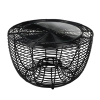 Lambert Bakul Beistelltisch mit Glasplatte - schwarz - Höhe 41 cm - Ø 70 cm
