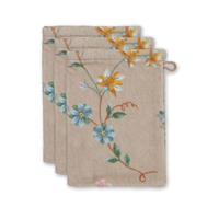 Pip Studio Les Fleurs Waschhandschuh - 3er Set - khaki - 3er Set: 16x22x3 cm