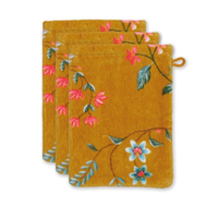 Pip Studio Les Fleurs Waschhandschuh - 3er Set - yellow - 3er Set: 16x22x3 cm