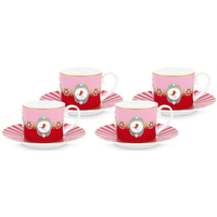 PiP Studio Love Birds Tasse und Untertasse - 4er Set - red-pink - 4er Set - 200 ml