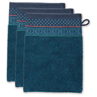 Pip Studio Soft Zellige Waschhandschuh - 3er Set - dark blue - 3er Set: 16x22x3 cm