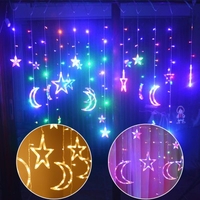 220V LED Curtain Lights with Stars Moons 8 Lighting Modes Twinkle String Lights Home Decorative Lights for Bedroom Wedding Valentine Wall TV Backdrop