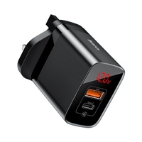 Baseus Mirror Lake Digital Display Dual USB Fast Charge Mobile Phone Charging Head 18W British Plug Charging Head