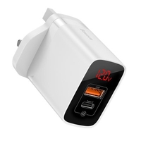 Baseus Mirror Lake Digital Display Dual USB Fast Charge Mobile Phone Charging Head 18W British Plug Charging Head