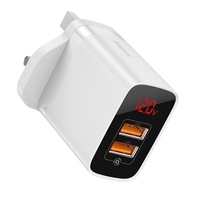 Baseus Mirror Lake Digital Display Dual USB Fast Charge Mobile Phone Charging Head 18W British Plug Charging Head