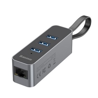Baseus Small Steel Cannon Series USB A to 3 USB3.0 RJ45 HUB Converter Accessory Driver CD1 Deep Space Gray
