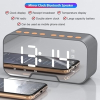 Bluetooth Speaker with FM Radio LED Mirror Alarm Clock Subwoofer Music Player Snooze Desktop Clock Wireless