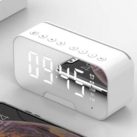 Bluetooth Speaker with FM Radio LED Mirror Alarm Clock Subwoofer Music Player Snooze Desktop Clock Wireless