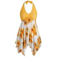 Bowknot Sunflower Floral Butterfly Plus Size Tankini Set