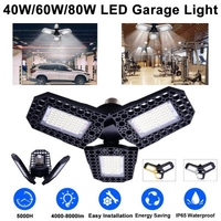 Deformable LED Garage Lights 4000LM-8000LM 40W-80W Ultra-Bright IP65 Ceiling Light Bulb for Garage Workshop Warehouse Barn