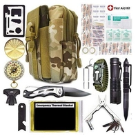 Emergency Survival Kit Survival Gear First Aid Kit SOS Tactical Tool Flashlight with Molle bag Suitable for Camping Adventure