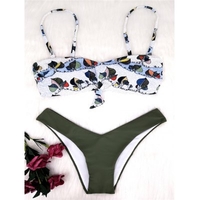 Europe Sexy High-slit Cross Chest Cup Women Bathing Suit Bikinis Swimwear