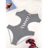 European and American Fashion Big Halter Stripe Women Siamese Bikinis Swimwear