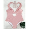 European and American Popular Pink Lotus Leaf Collar Women One-Piece Bathing Suit Bikinis Swimwear