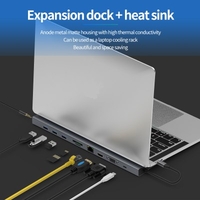 New 10 in 1 Type-C HUB Docking Station Adapter Heat Sink with USB 3.0 PD Charging 4K HD Display TF Card Reader & Camera Card Reader Slot 4K HDMI RJ45