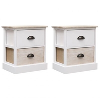 Nightstands 2 pcs White and Natural 38x28x45 cm Paulownia Wood