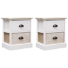 Nightstands 2 pcs White and Natural 38x28x45 cm Paulownia Wood
