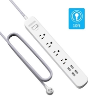 NTONPOWER Power Strip US Multi Plug Socket 10ft White Braided Line Surge Protector 1700J Extension Socket For Home Office