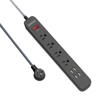 NTONPOWER US Power Strip US Plug Black Braided Wire Surge Protector Socket Slim Sleek Design Overload Protection For Home Office