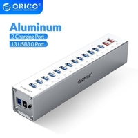 ORICO A3H13P2-SV Aluminum 13 Ports Multi USB3.0 HUB Splitter with 2 Charging Ports 5V2.4A Super Charger / 5V1A Universal Silver