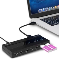 ORICO H727RK-U2-BK 7-port USB2.0 Desktop Hub Converter External Power Supply 7-port USB Extension Support MAC Mirror Polishing Process Protection Original PC Interface