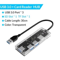 ORICO Transparent USB HUB Multi High Speed USB 3.0 Splitter 4 Ports OTG Card Read Adapter For Desktop PC Laptop Accessories